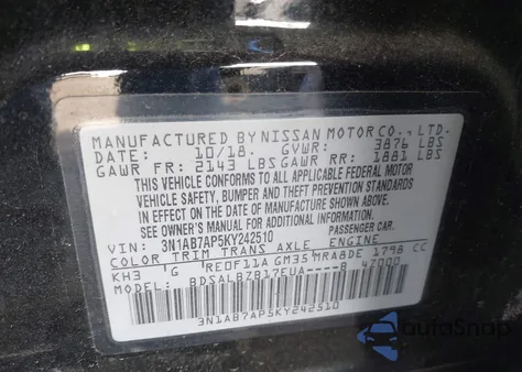2019 Nissan Sentra S from USA, damaged, VIN 3N1AB7AP5KY242510